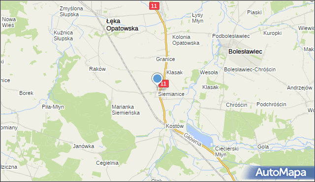mapa Siemianice, Siemianice gmina Łęka Opatowska na mapie Targeo